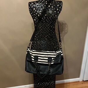 American Eagle Outfitters Black and Cream Striped Shoulder Bag